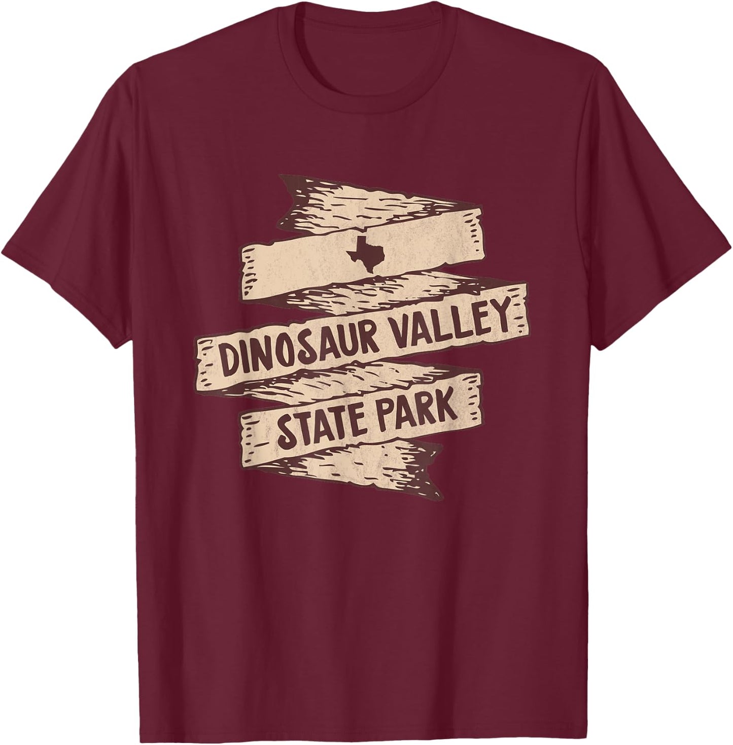 I Love Dinosaur Valley State Park Texas TX Wooden Sign T-Shirt - T-Shirt | Maroon