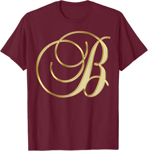 Monogram Initial Letter B Gold T-Shirt - T-Shirt | Maroon