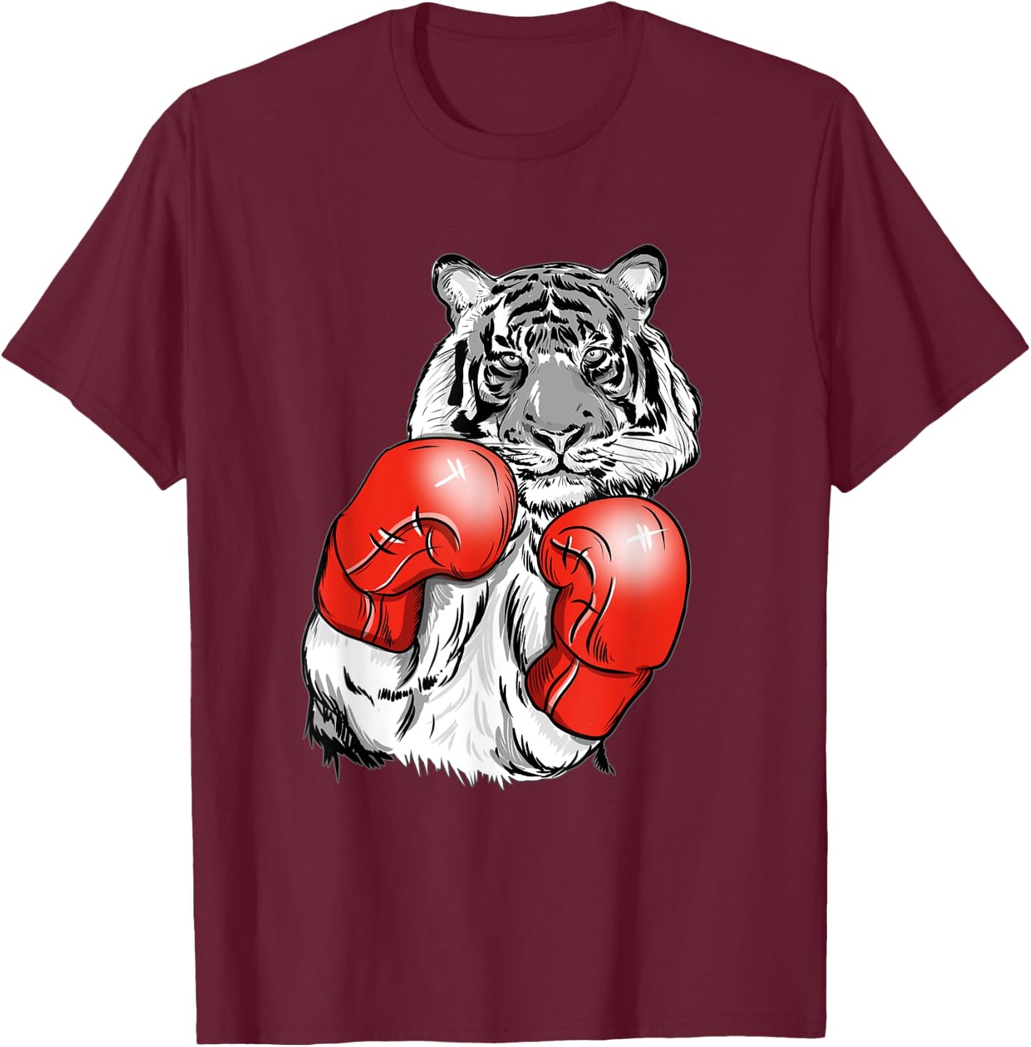 Funny Boxing Tiger With Red Gloves Kids Adults T-Shirt - T-Shirt | Maroon