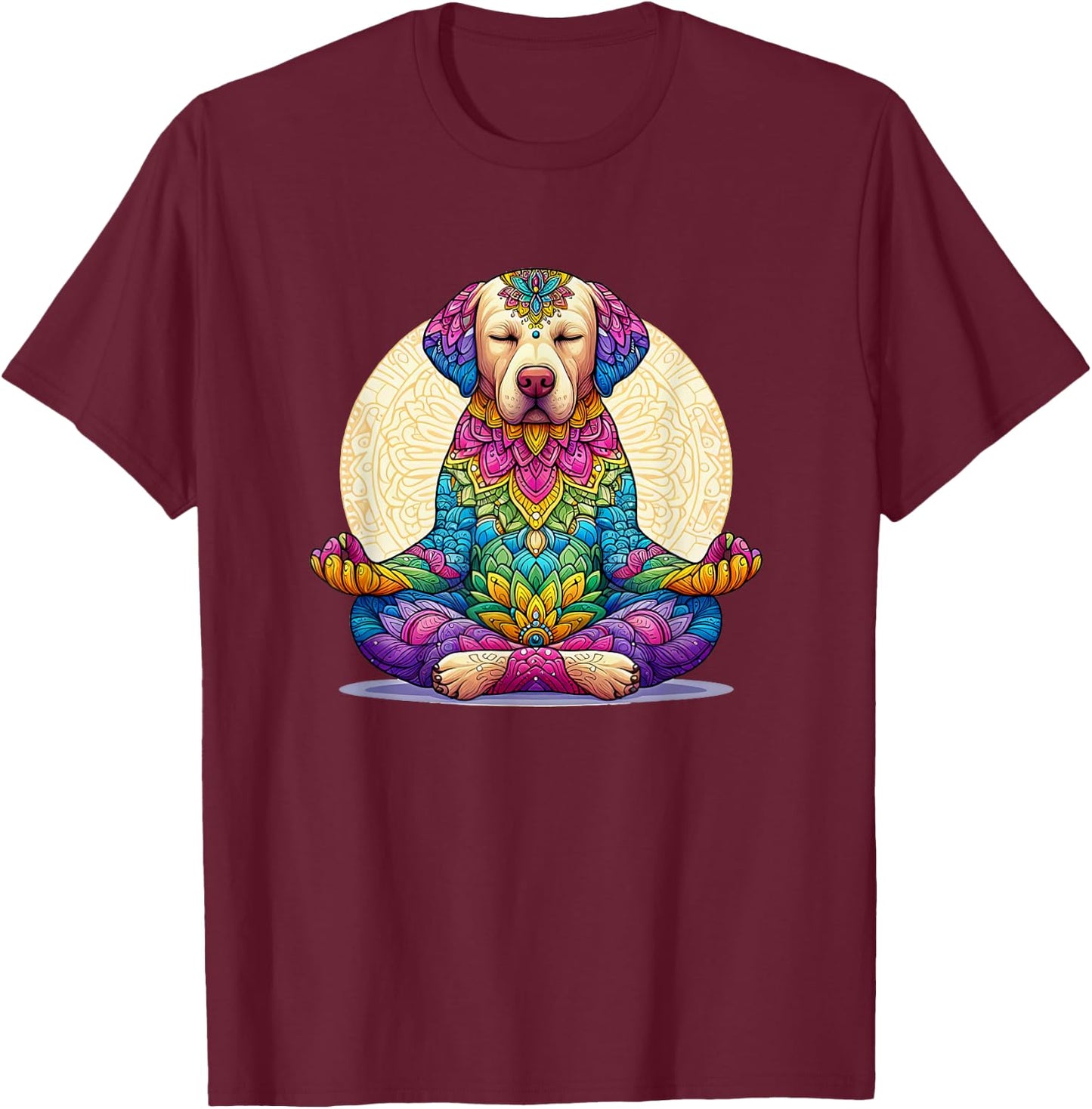Labrador Retriever Dog Meditating with Mandala T-Shirt - T-Shirt | Maroon