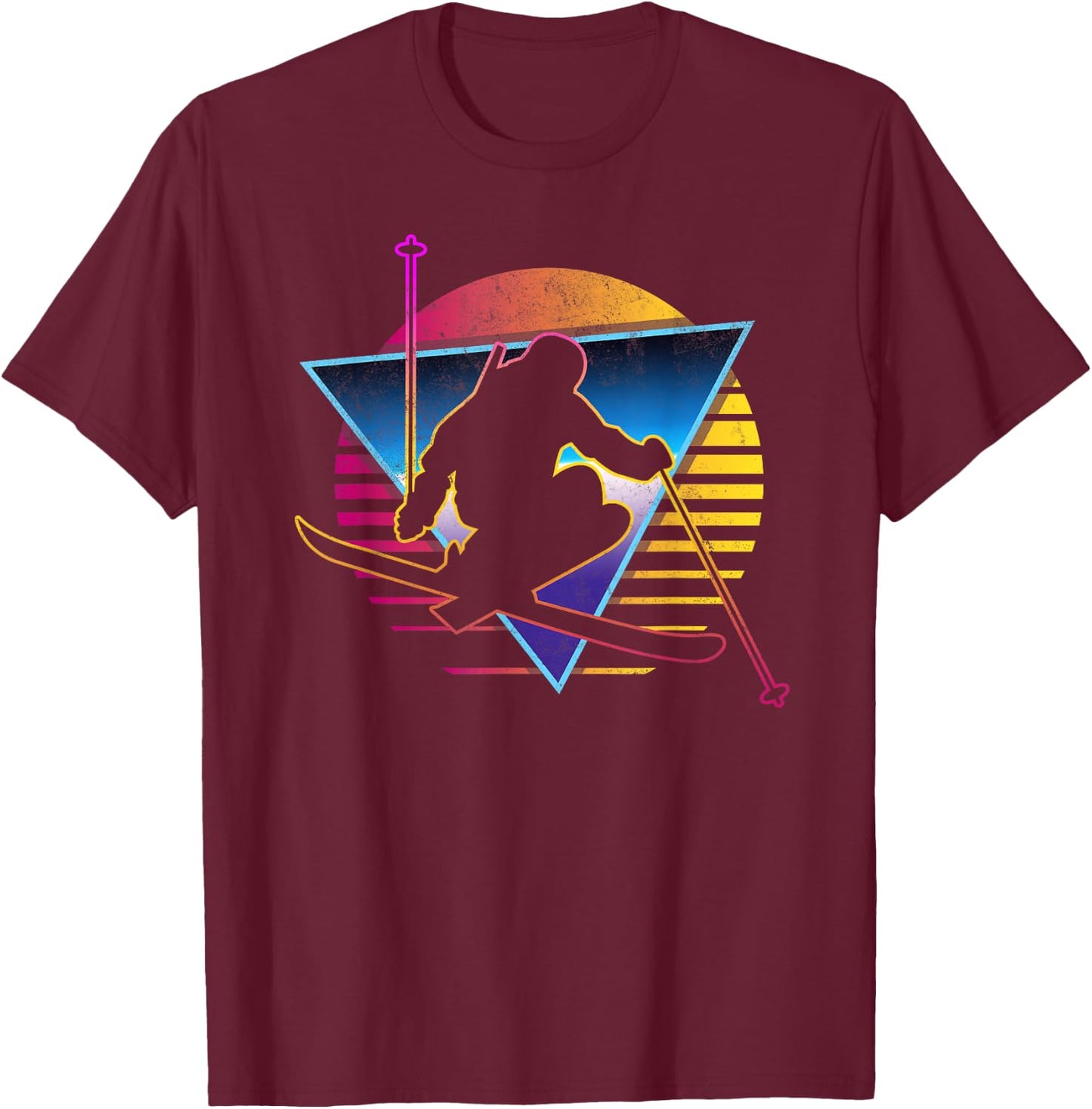 Retro Vintage 80s Ski T-Shirt - T-Shirt | Maroon