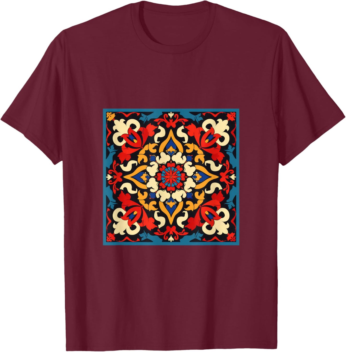 Traditional Kazakh Pattern T-Shirt - T-Shirt | Maroon