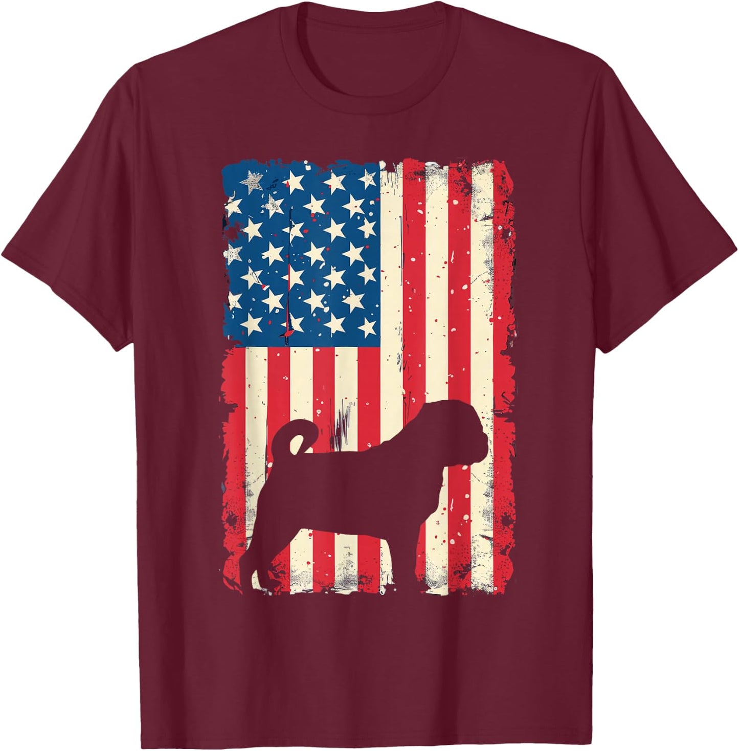 Patriotic Pug Dog Lover 4th of July USA American Flag T-Shirt - T-Shirt | Maroon