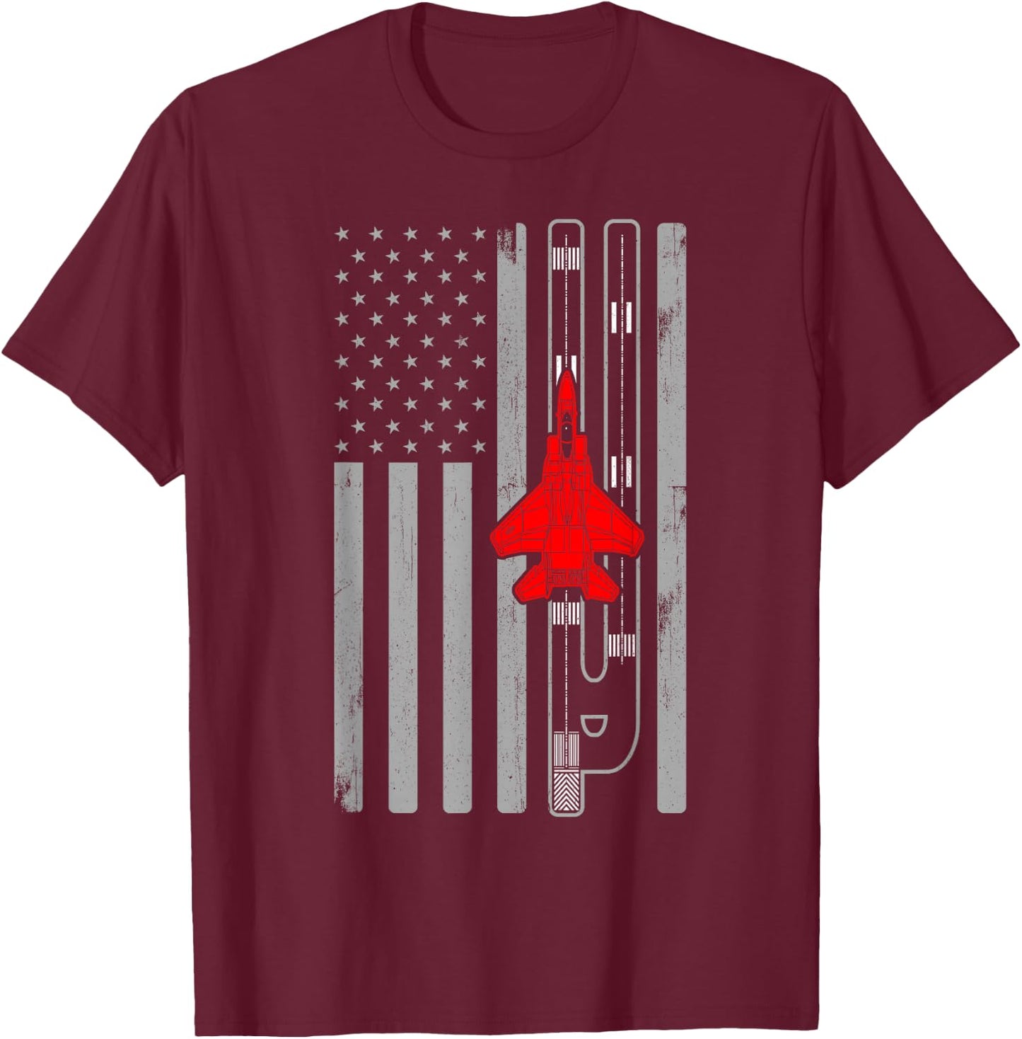 F-15 Eagle Fighter Jet Plane American Flag F15 T-Shirt - T-Shirt | Maroon
