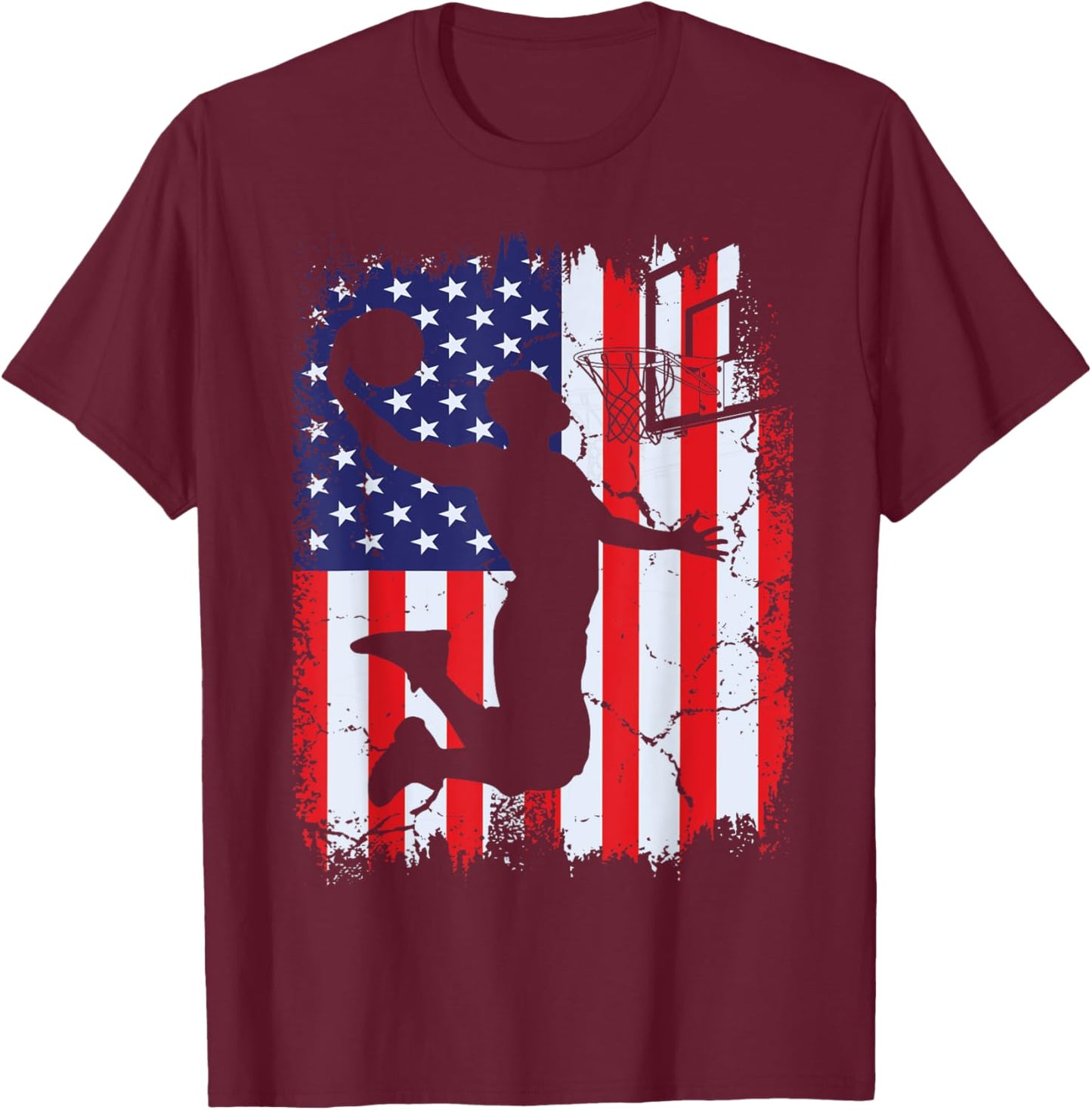 Vintage Basketball American Flag 4th of July Patriotic T-Shirt - T-Shirt | Maroon