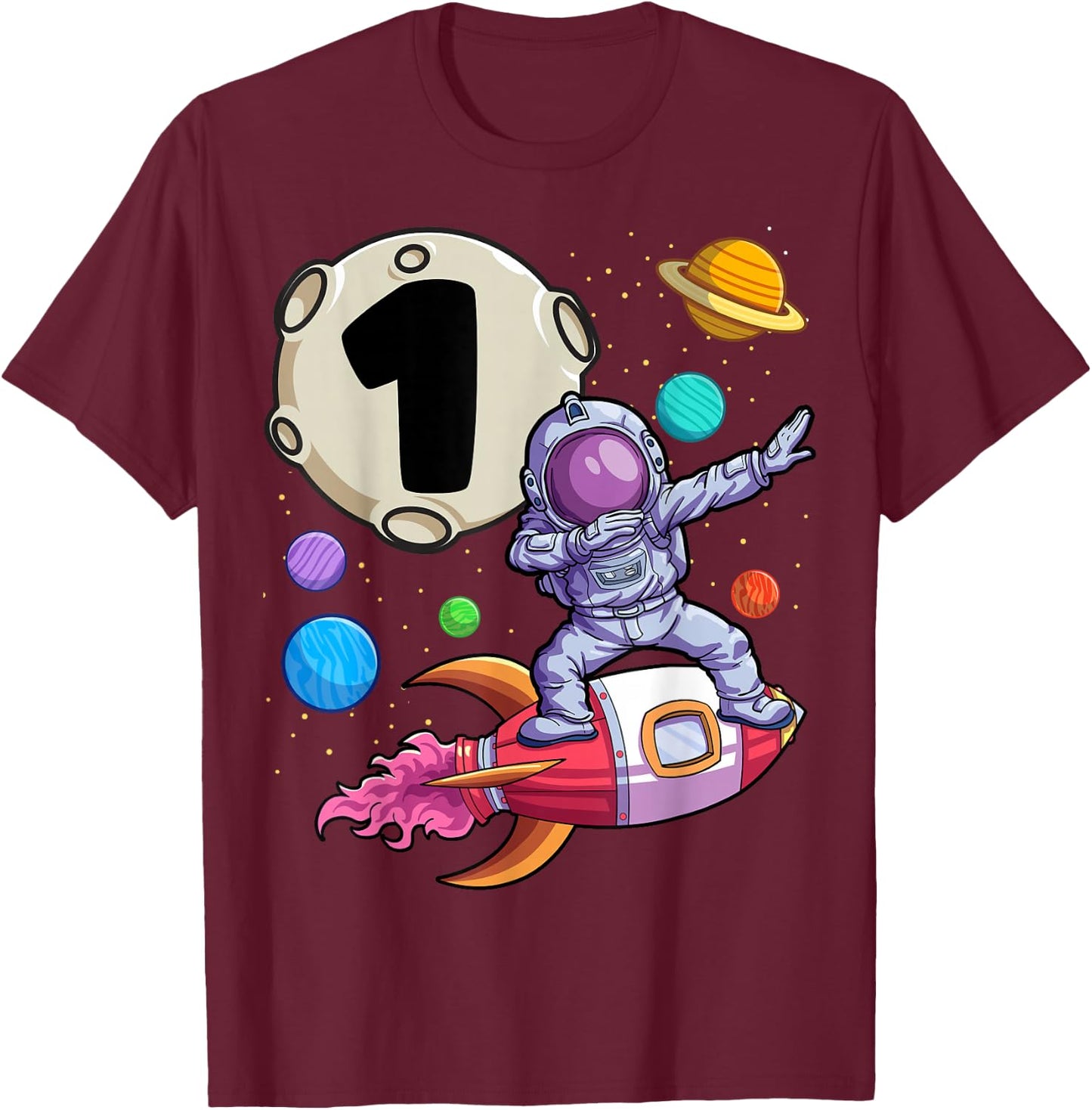 Dabbing Astronaut 1 Yr Old Birthday Boy Space 1st Birthday T-Shirt - T-Shirt | Maroon