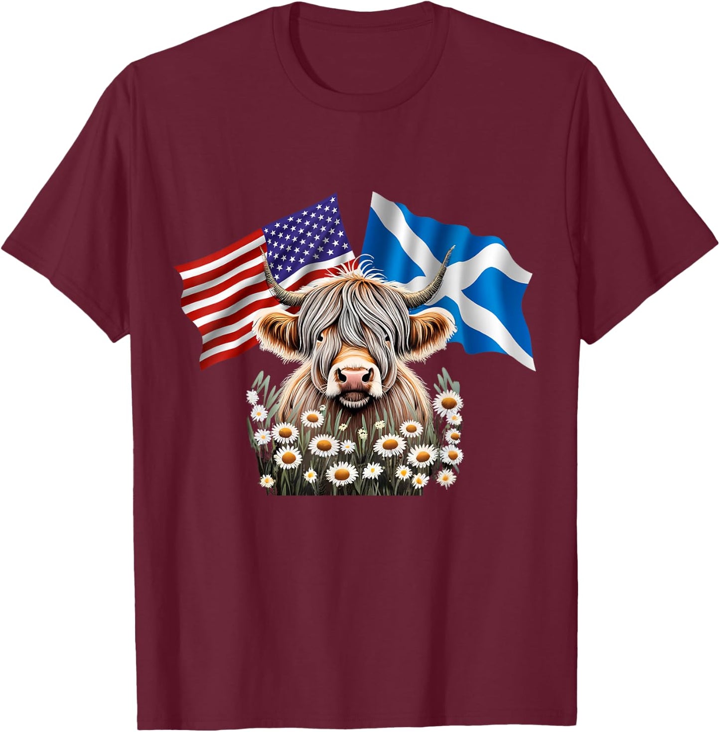 American with Scottish Roots Scotland American Highland Cow T-Shirt - T-Shirt | Maroon