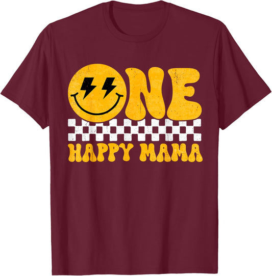 One Mama, Happy 1st Birthday, Groovy Smile, 1 Year Old Women T-Shirt - T-Shirt | Maroon