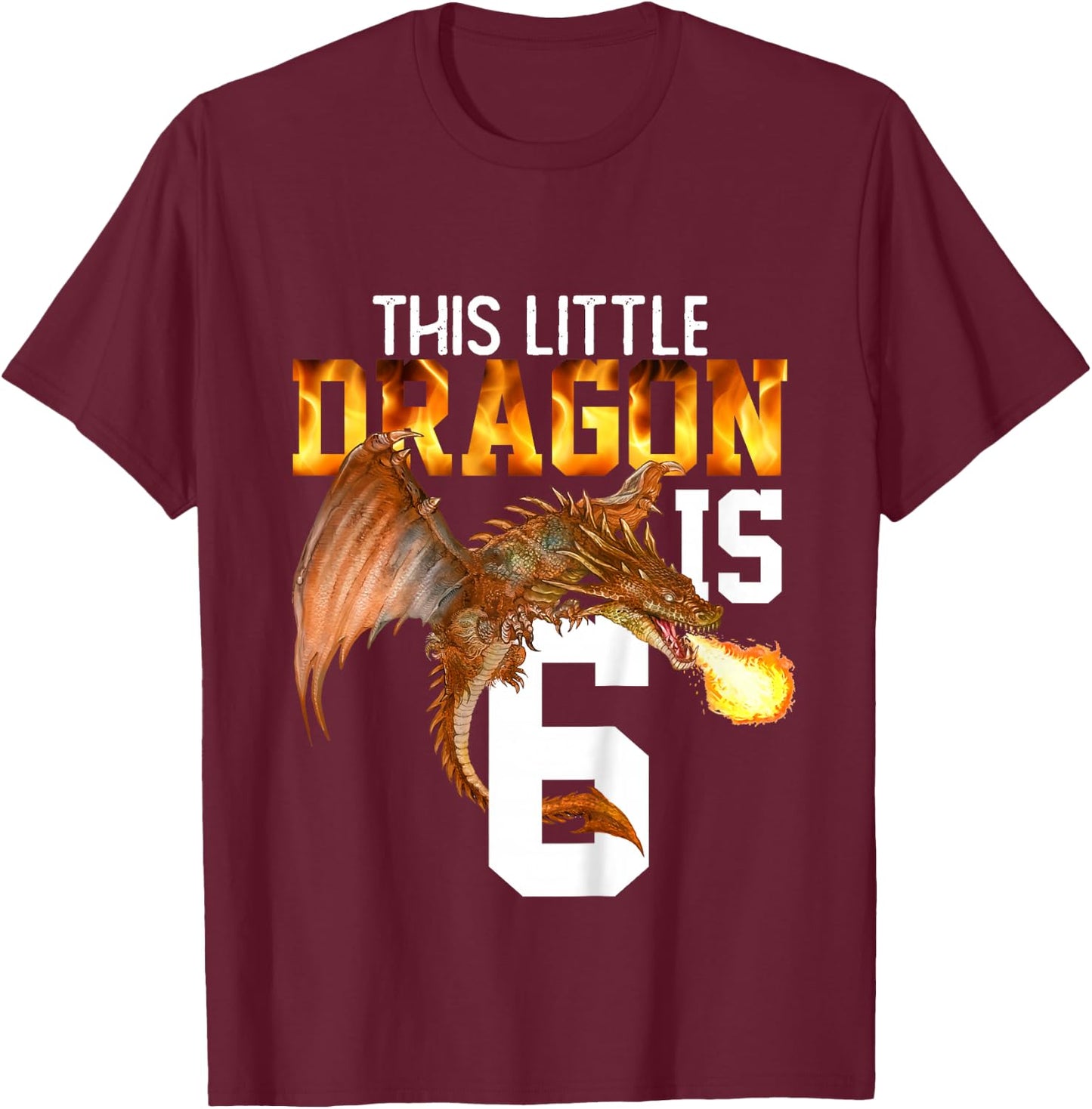 Turning 6 Year Old Birthday Gift Boy Dragon 6th Bday Girl T-Shirt - T-Shirt | Maroon