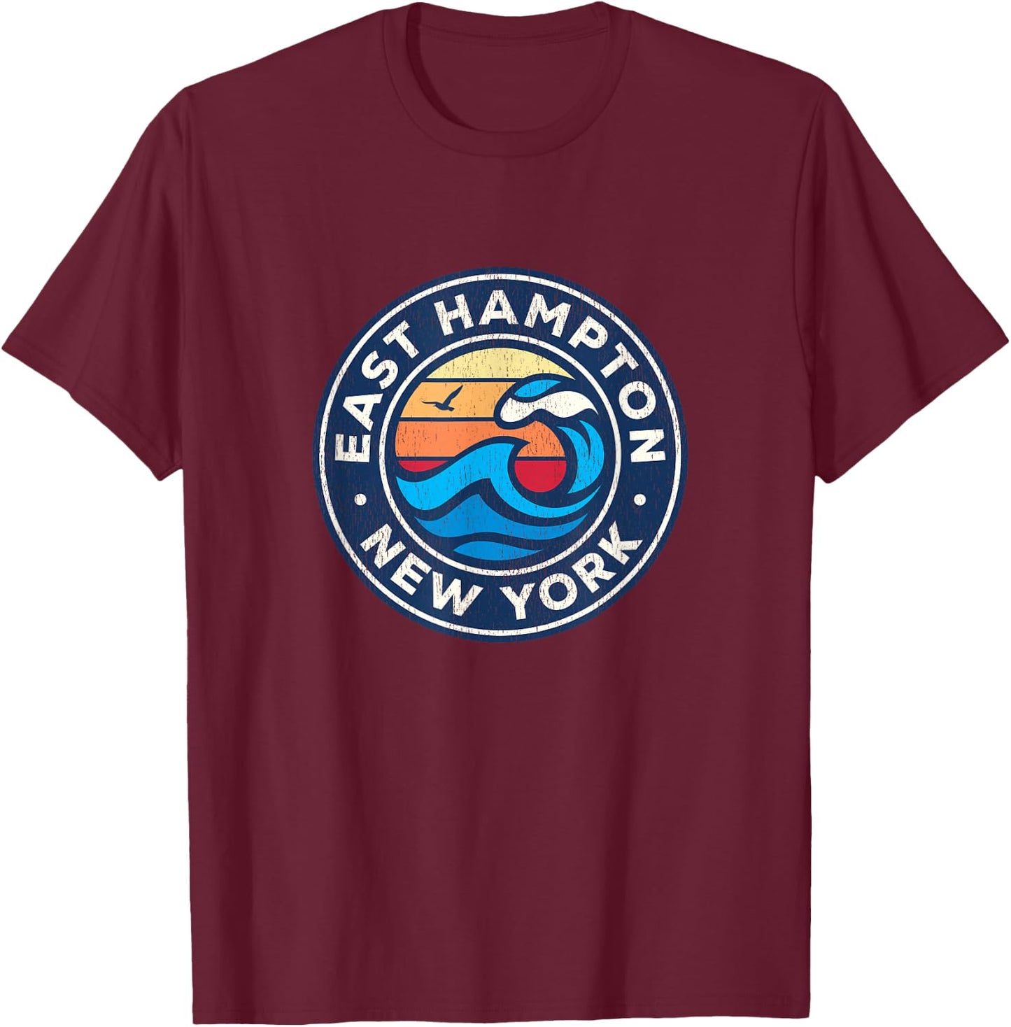East Hampton New York NY Vintage Nautical Waves Design T-Shirt - T-Shirt | Maroon