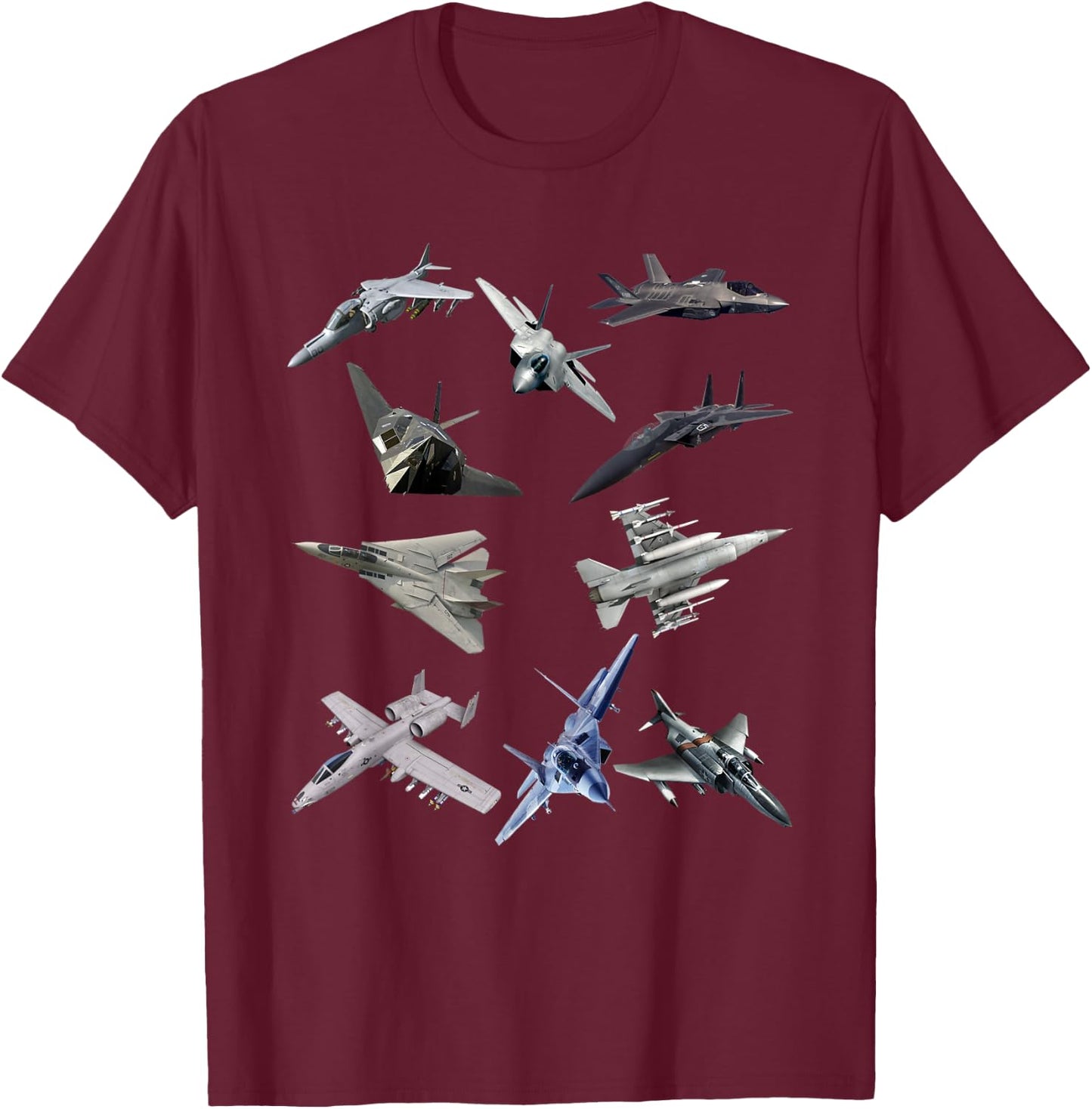 F22 Raptor F18 Hornet F4 Tomcat F35 F15 F16 F117 A10 F4 T-Shirt - T-Shirt | Maroon