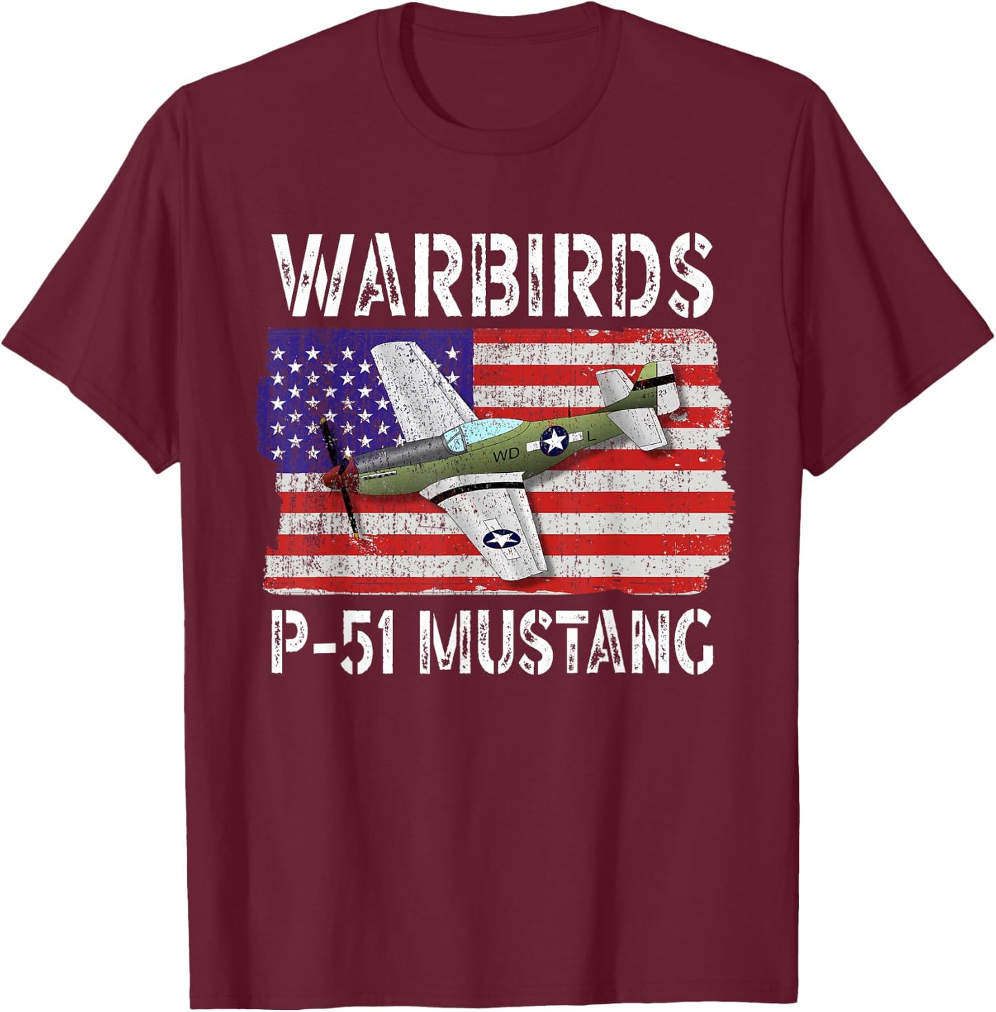 WW2 Warbird P51 Mustang American Airplane Boys Girls Kids T-Shirt - T-Shirt | Maroon