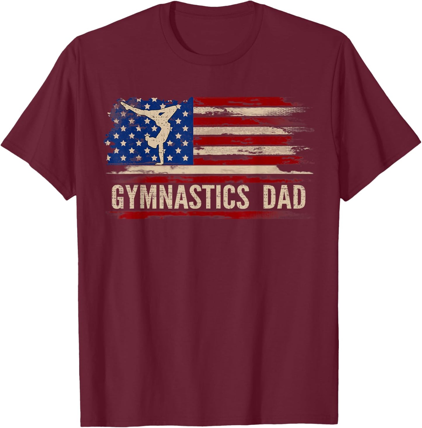 Vintage Gymnastics Dad American USA Flag Sports Gift T-Shirt - T-Shirt | Maroon