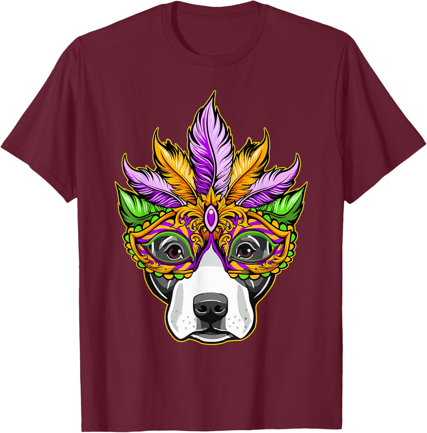 Mardi Gras Dog Mask Pitbull Funny Party Carnival Gift Women Kids T-Shirt - T-Shirt | Maroon