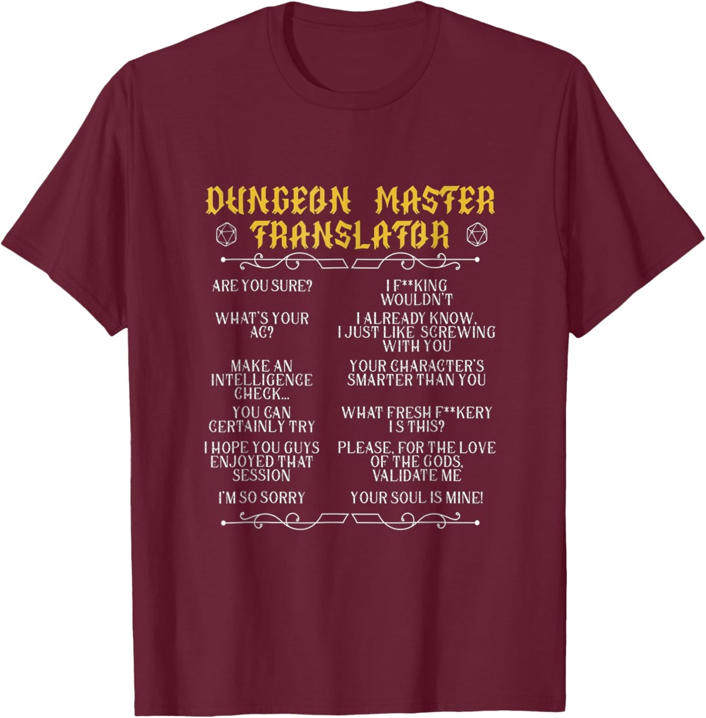 Gaming-Master,Board Game,Role-Playing Game,Player,Dungeon T-Shirt - T-Shirt | Maroon