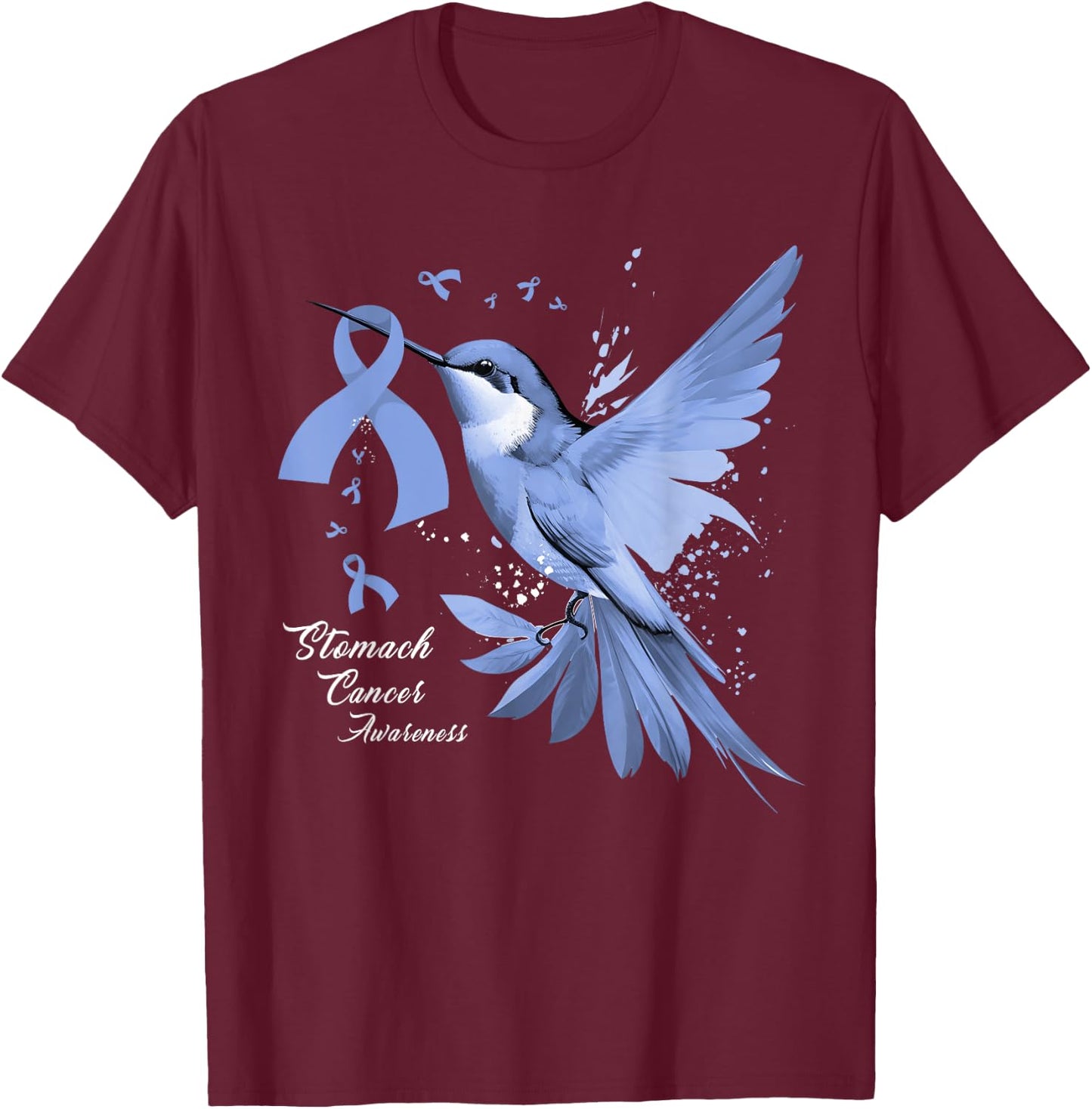 Hummingbird Periwinkle Ribbon Stomach Cancer Awareness Month T-Shirt - T-Shirt | Maroon