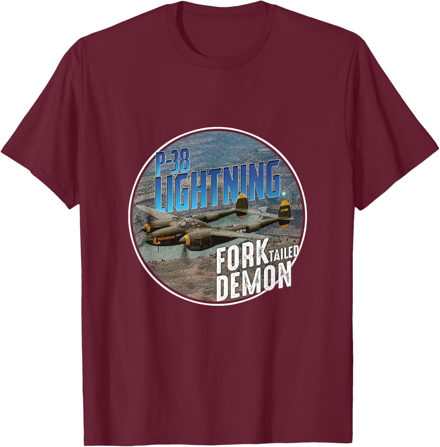 P-38 Lighting WW2 Plane Aircraft Aviation WW2 Airplane Gift T-Shirt - T-Shirt | Maroon