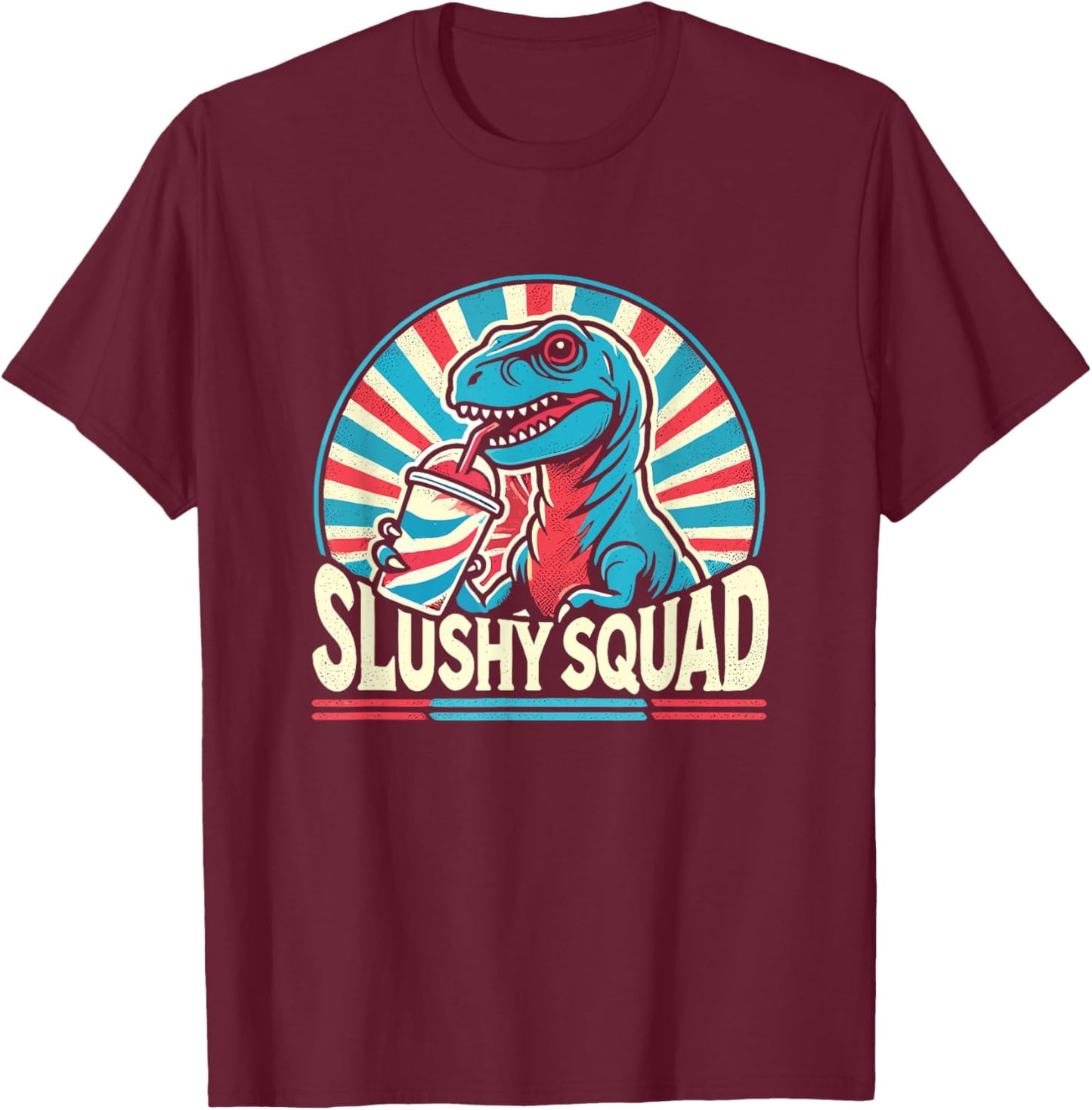 Slushy Squad T-Rex Retro Design T-Shirt - T-Shirt | Maroon