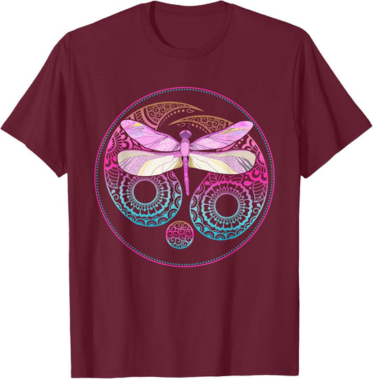 Yin Yang Hippie Dragonfly T-Shirt - T-Shirt | Maroon
