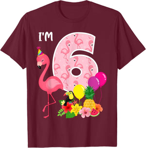Flamingo Birthday I'm 6 Tropical Flamingo Theme 6th Birthday T-Shirt - T-Shirt | Maroon