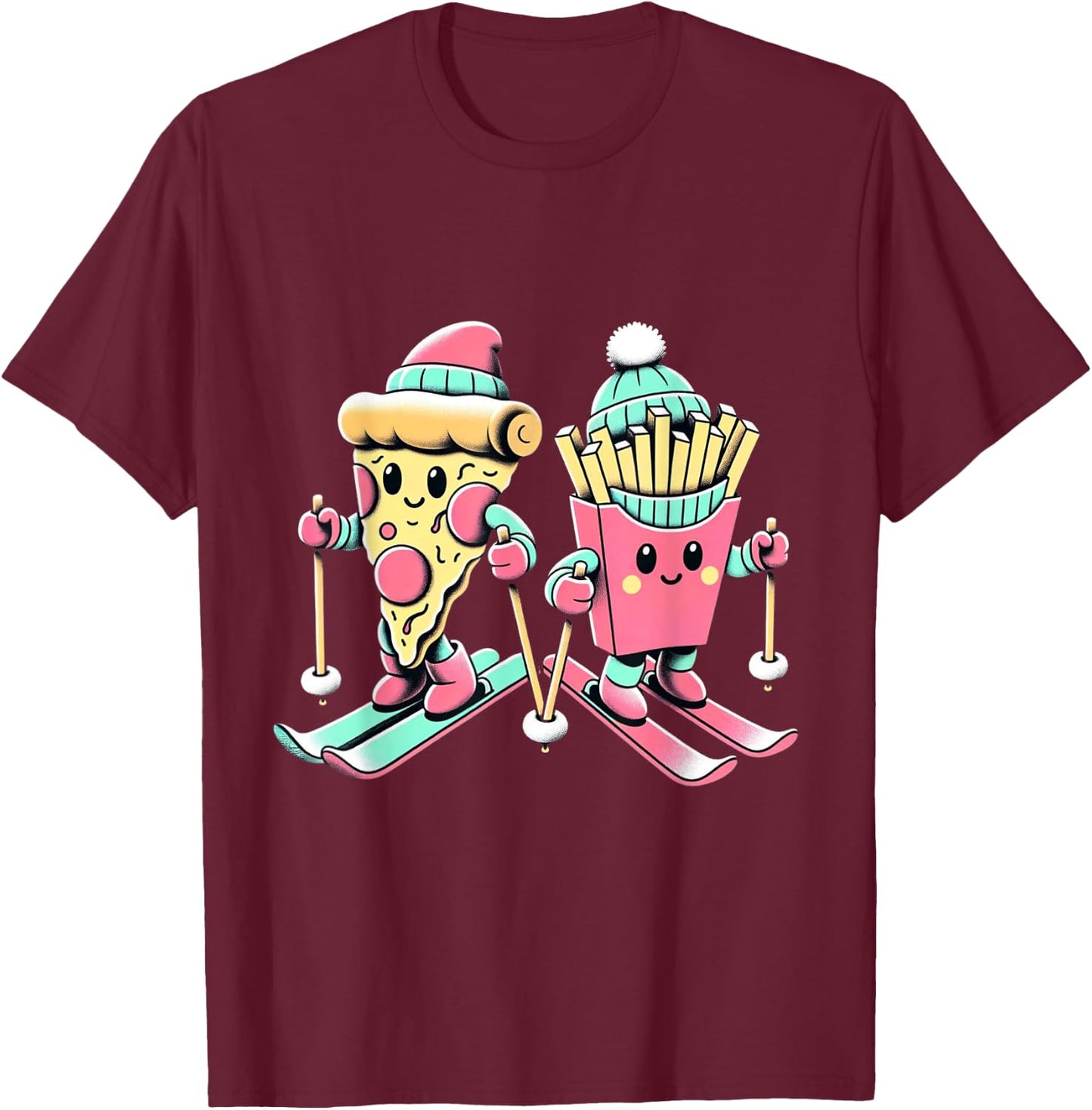 SKI LOVER PIZZA and Fries T-Shirt - T-Shirt | Maroon