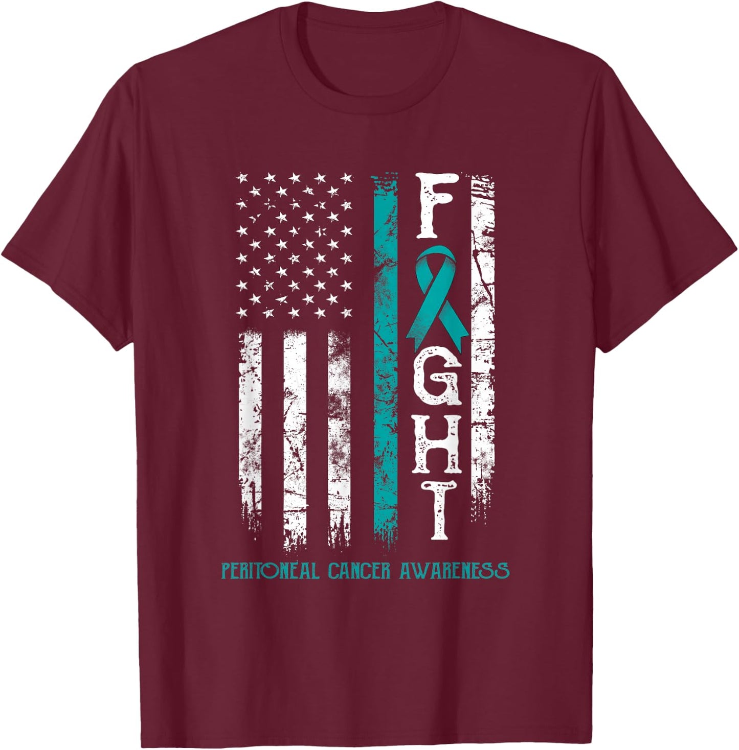 Peritoneal Cancer Warrior US Flag T-Shirt - T-Shirt | Maroon