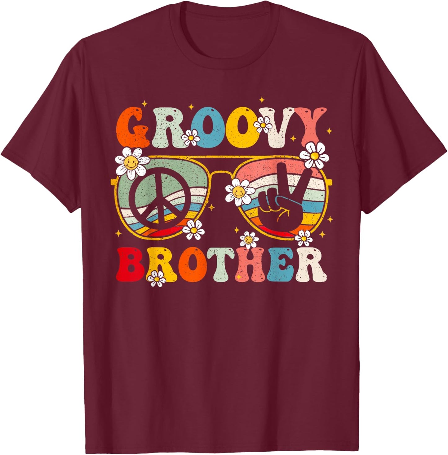 Groovy Brother Retro Matching Family Colorful 60s 70s Bro T-Shirt - T-Shirt | Maroon
