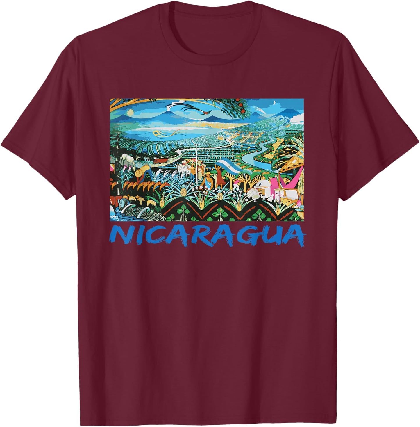 Nicaragua Artesania Central America Flag Art T-Shirt - T-Shirt | Maroon