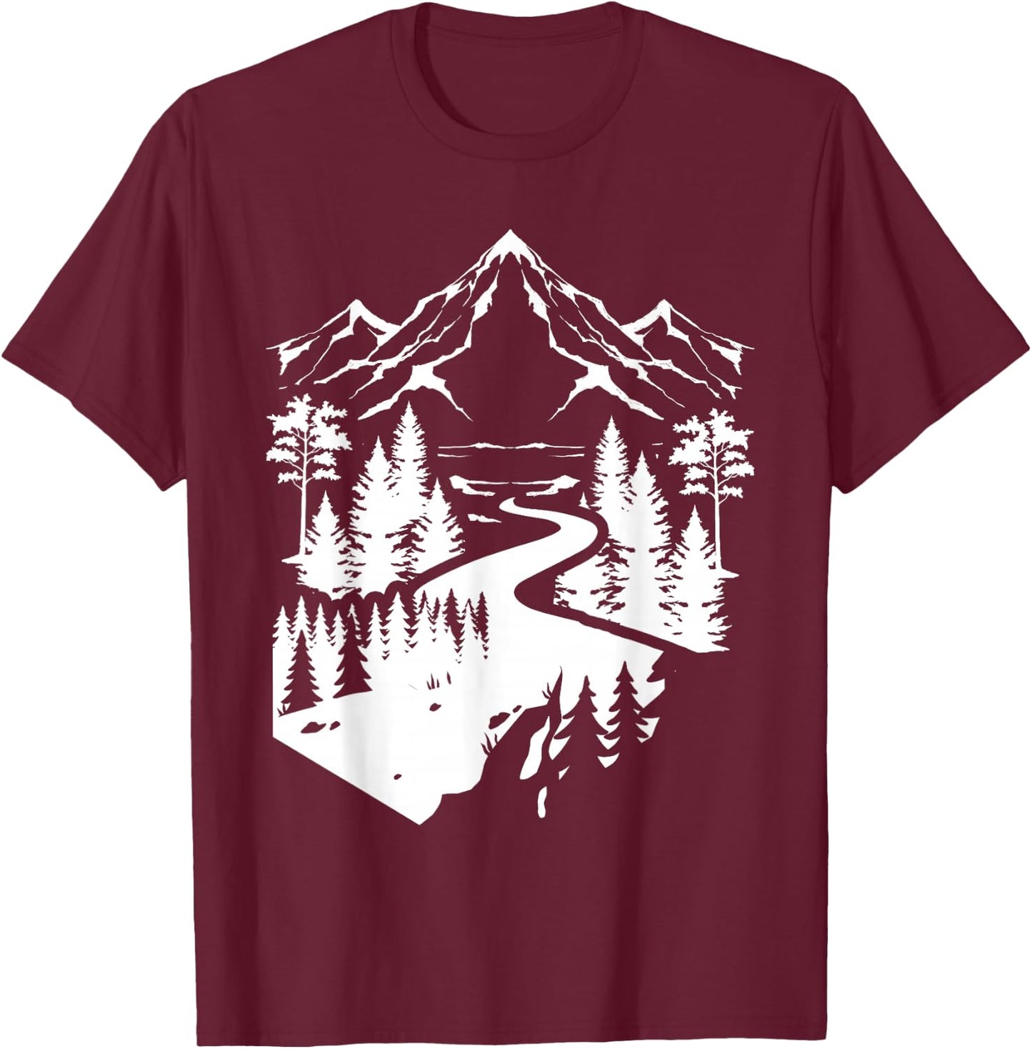 Outdoor Nature Mountain Hiker Forest Path Tree Hiking T-Shirt - T-Shirt | Maroon