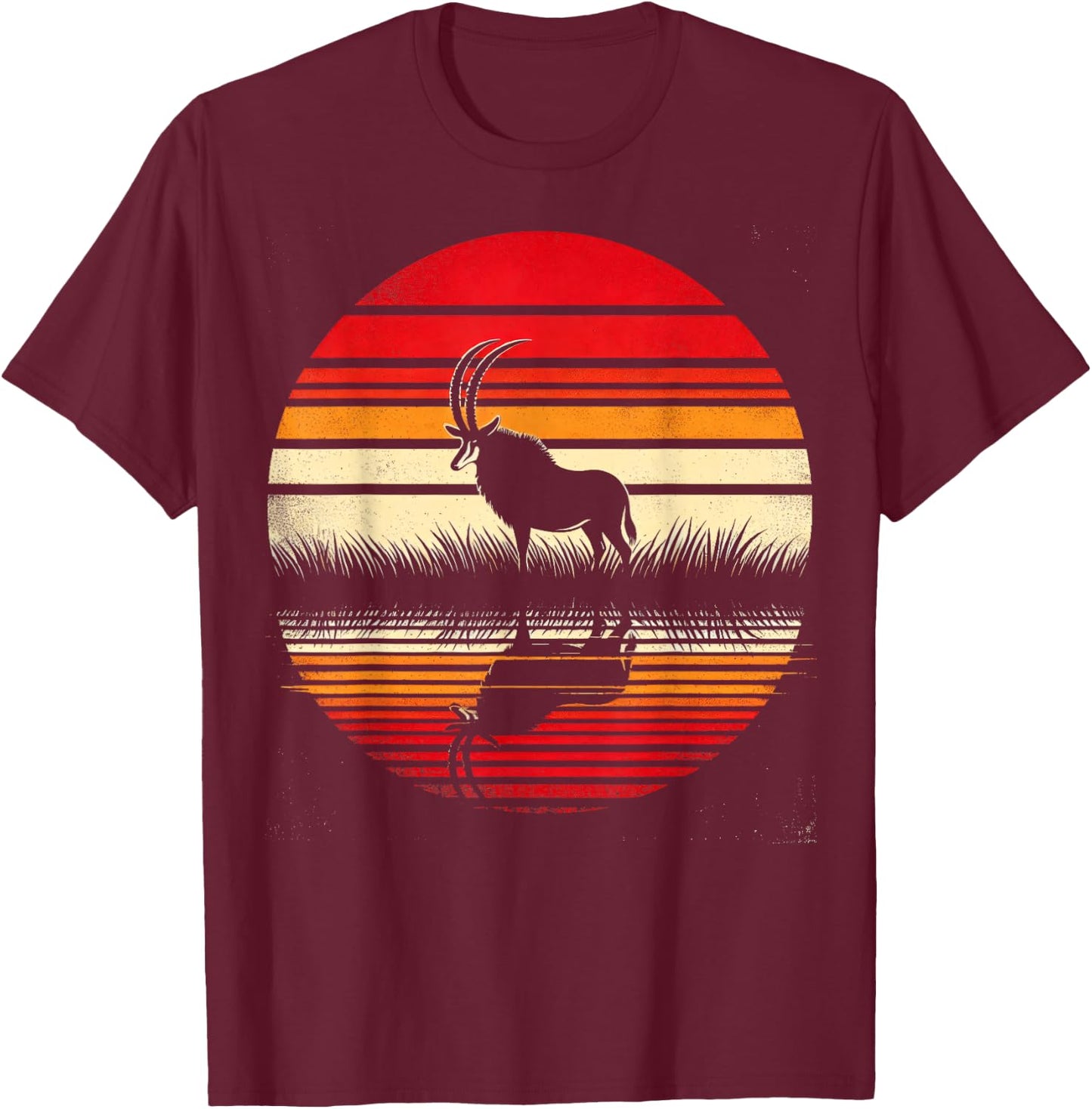 Sable Antelope Sunset Retro Style Safari Vintage 70s T-Shirt - T-Shirt | Maroon
