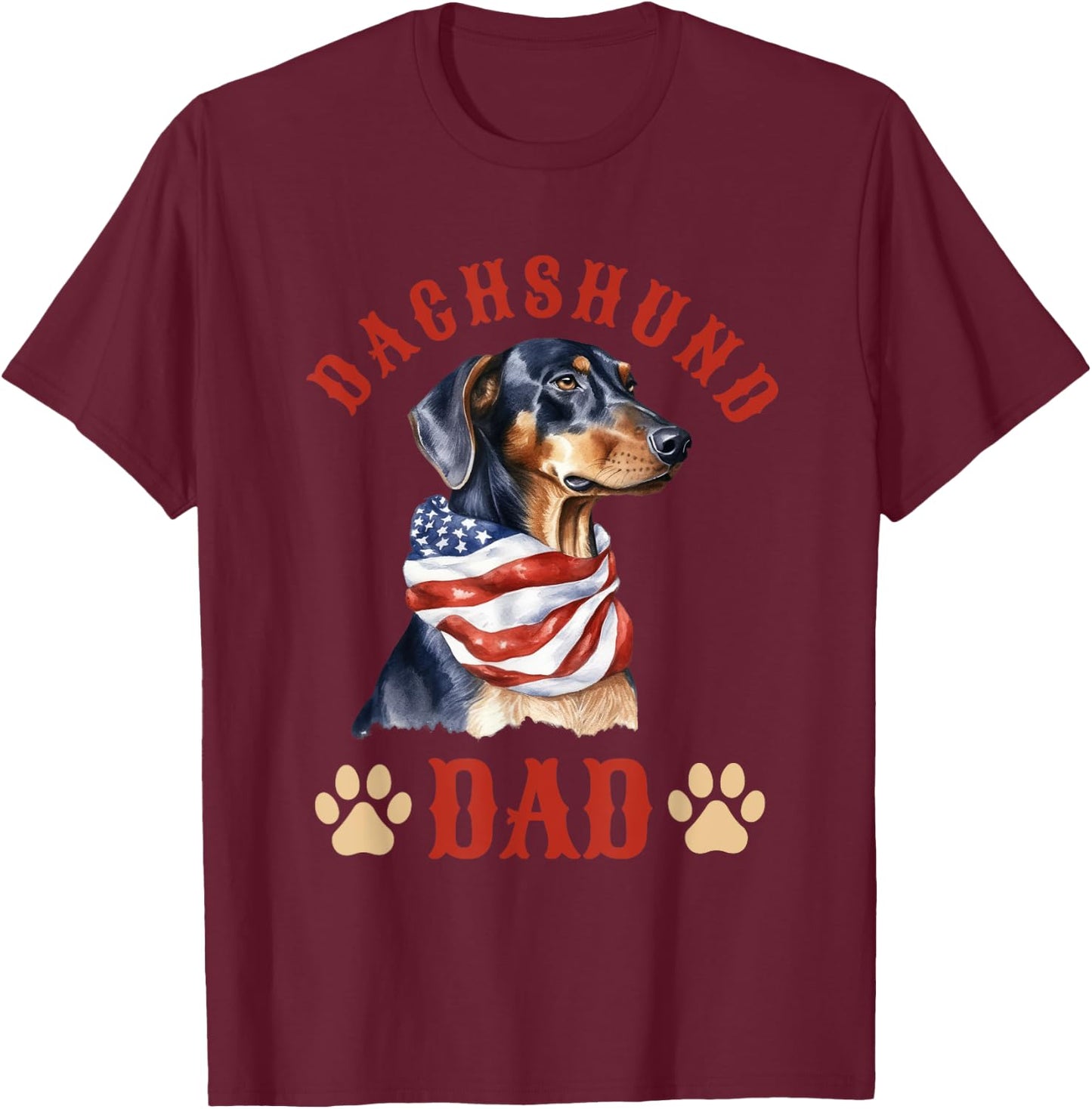 Dachshund Dad Dog Father's Day 4th of July Kids Men T-Shirt - T-Shirt | Maroon