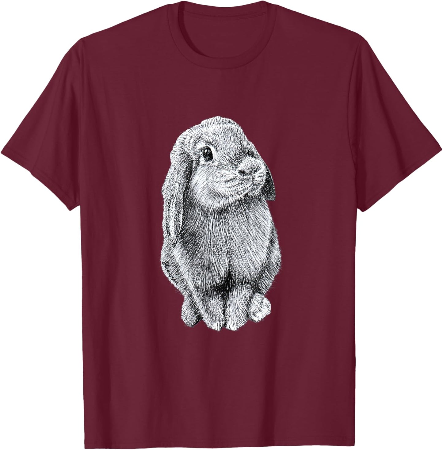 Cute Lop Eared Bunny Rabbit T-Shirt - T-Shirt | Maroon