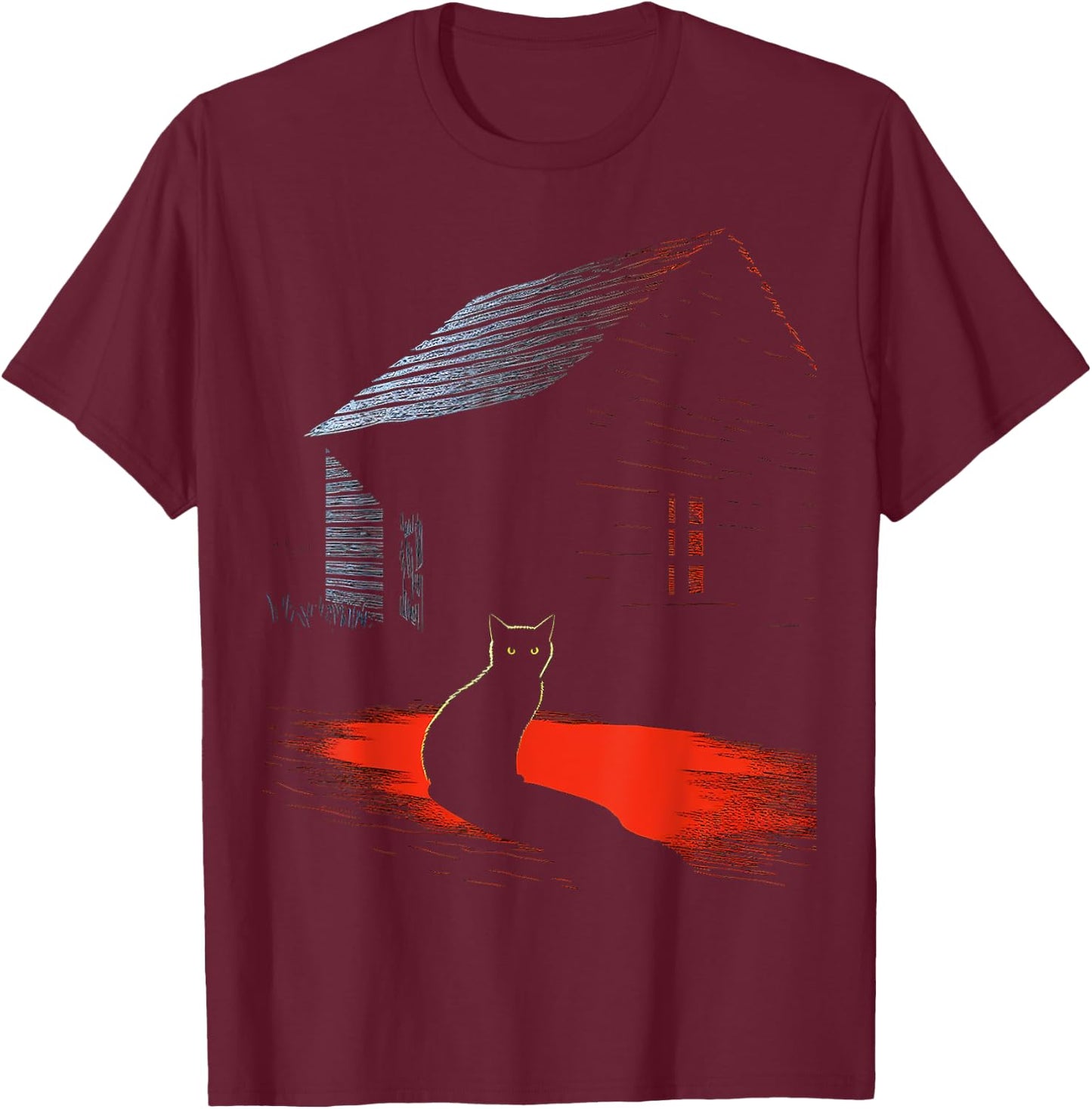 Cat Illustration Art Animal Graphic Motif Cat Women Kids T-Shirt - T-Shirt | Maroon