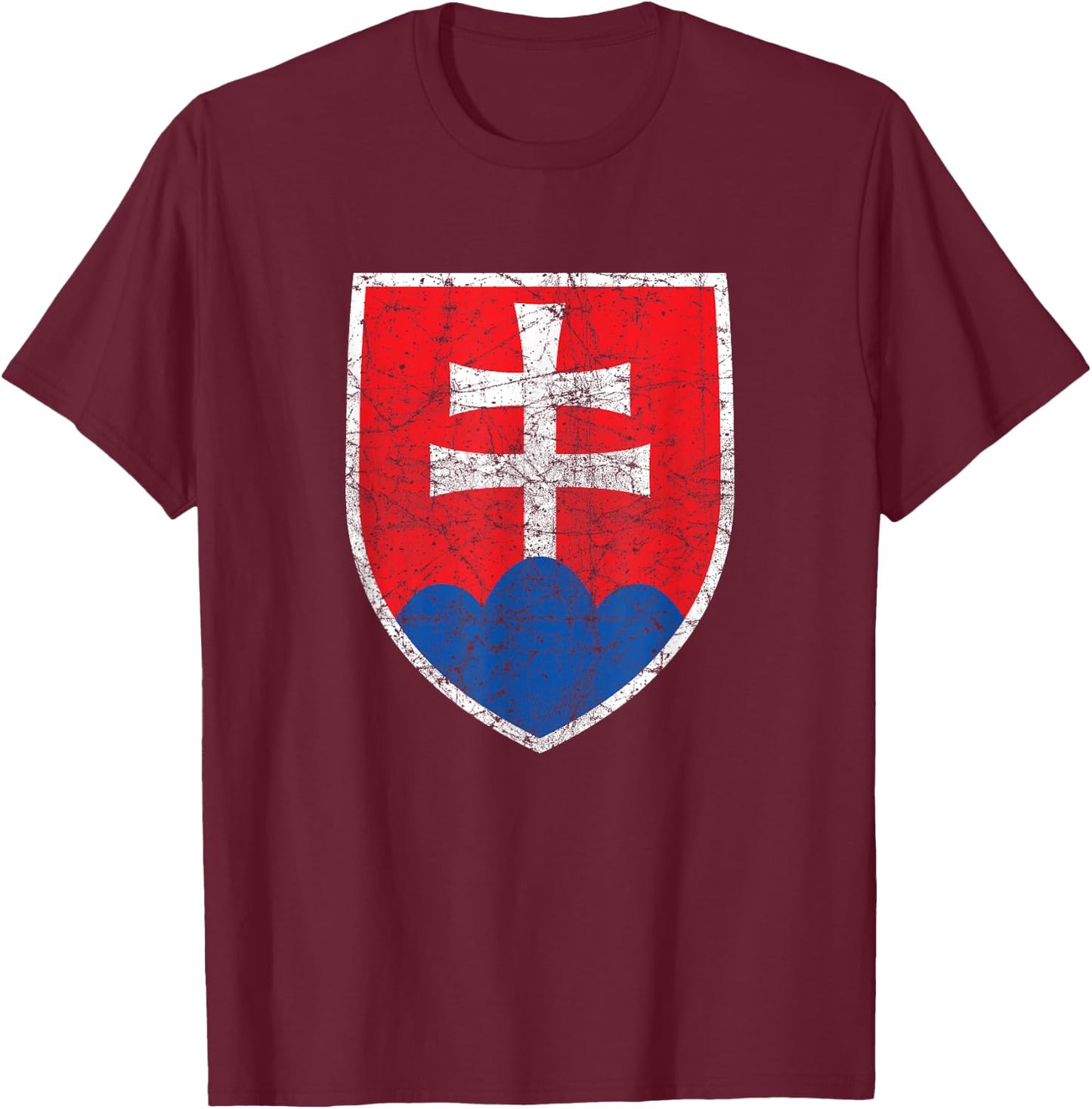 Vintage Slovakian Flag Crest Retro Slovakia Travel Souvenir T-Shirt - T-Shirt | Maroon