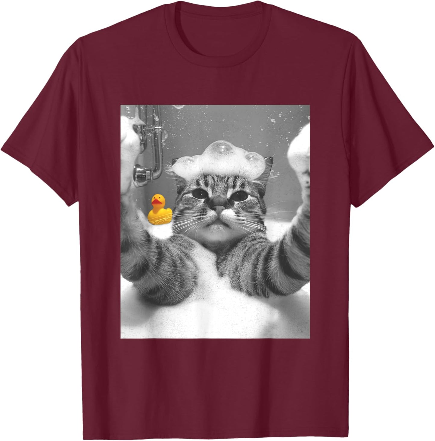 Cat Selfie in Bathtub Women Girls Kids T-Shirt - T-Shirt | Maroon