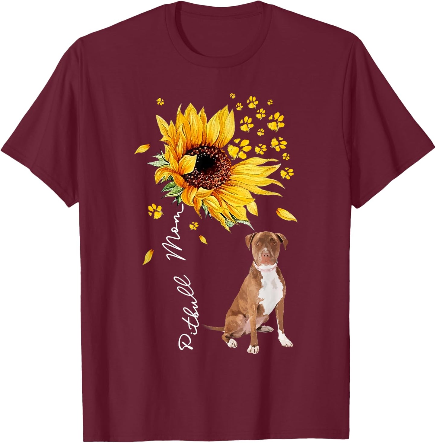 Sunflower Pitbull Mom Dog Lover Gifts T-Shirt - T-Shirt | Maroon