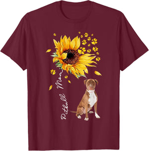 Sunflower Pitbull Mom Dog Lover Gifts T-Shirt - T-Shirt | Maroon
