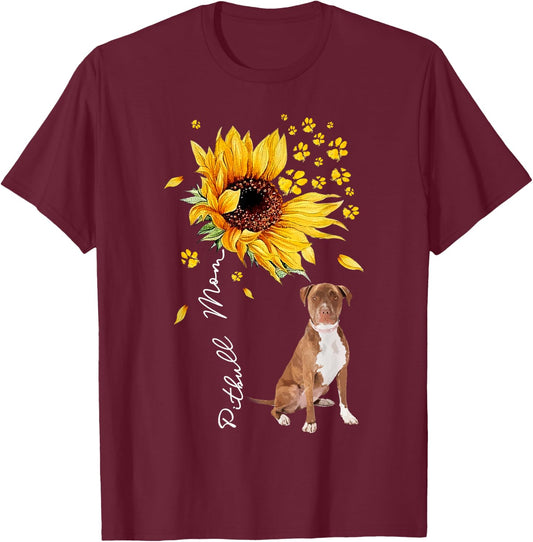 Sunflower Pitbull Mom Dog Lover Gifts T-Shirt - T-Shirt | Maroon