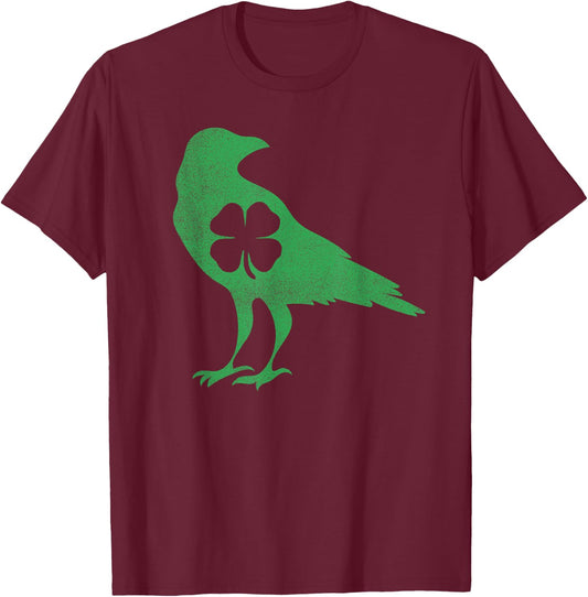 Raven Crow Bird Shamrock St. Patrick's Day Saint Paddy's T-Shirt - T-Shirt | Maroon