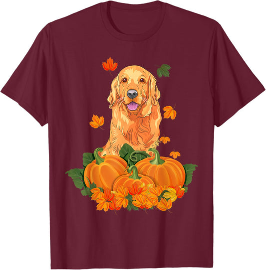 Golden Retriever Thanksgiving Pumpkin Fall Gift T-Shirt - T-Shirt | Maroon