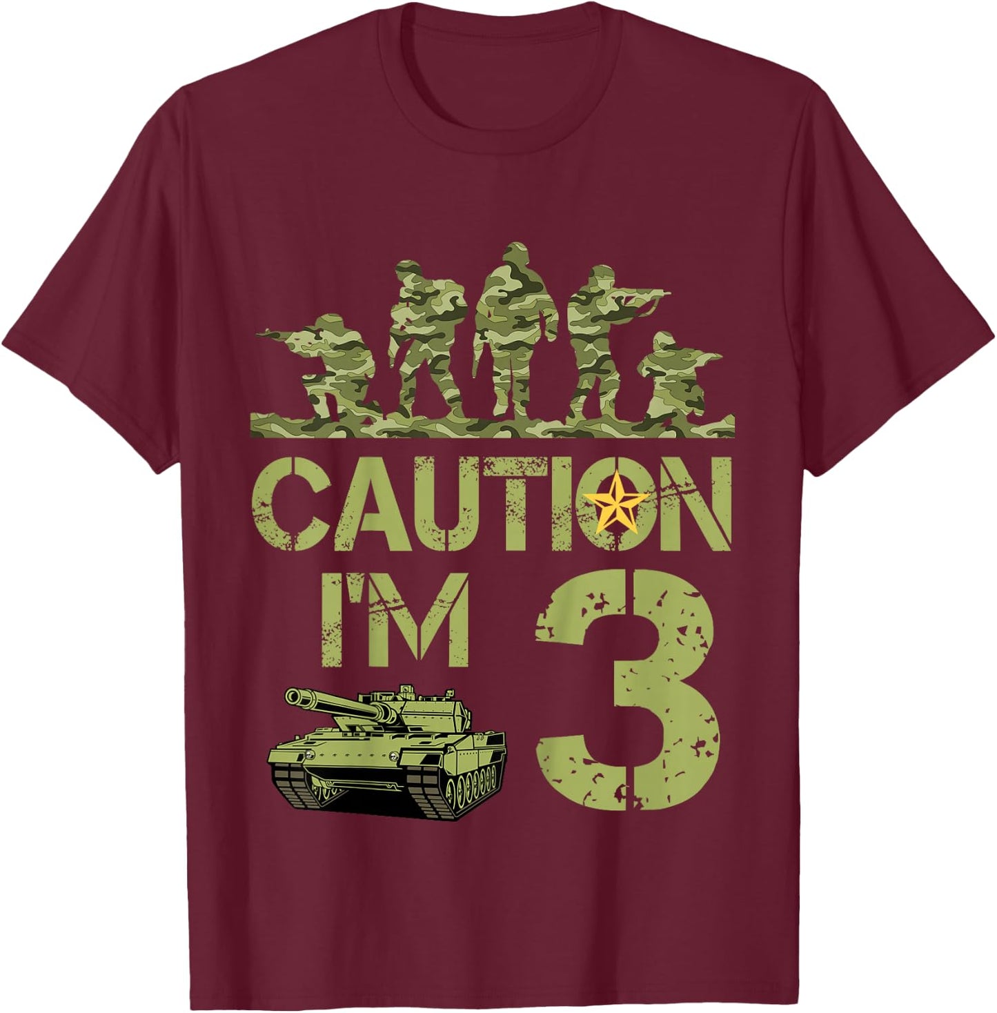 Kids 3rd Birthday Military I'm 3 Year Old Soldier Camo 3 Birthday T-Shirt - T-Shirt | Maroon
