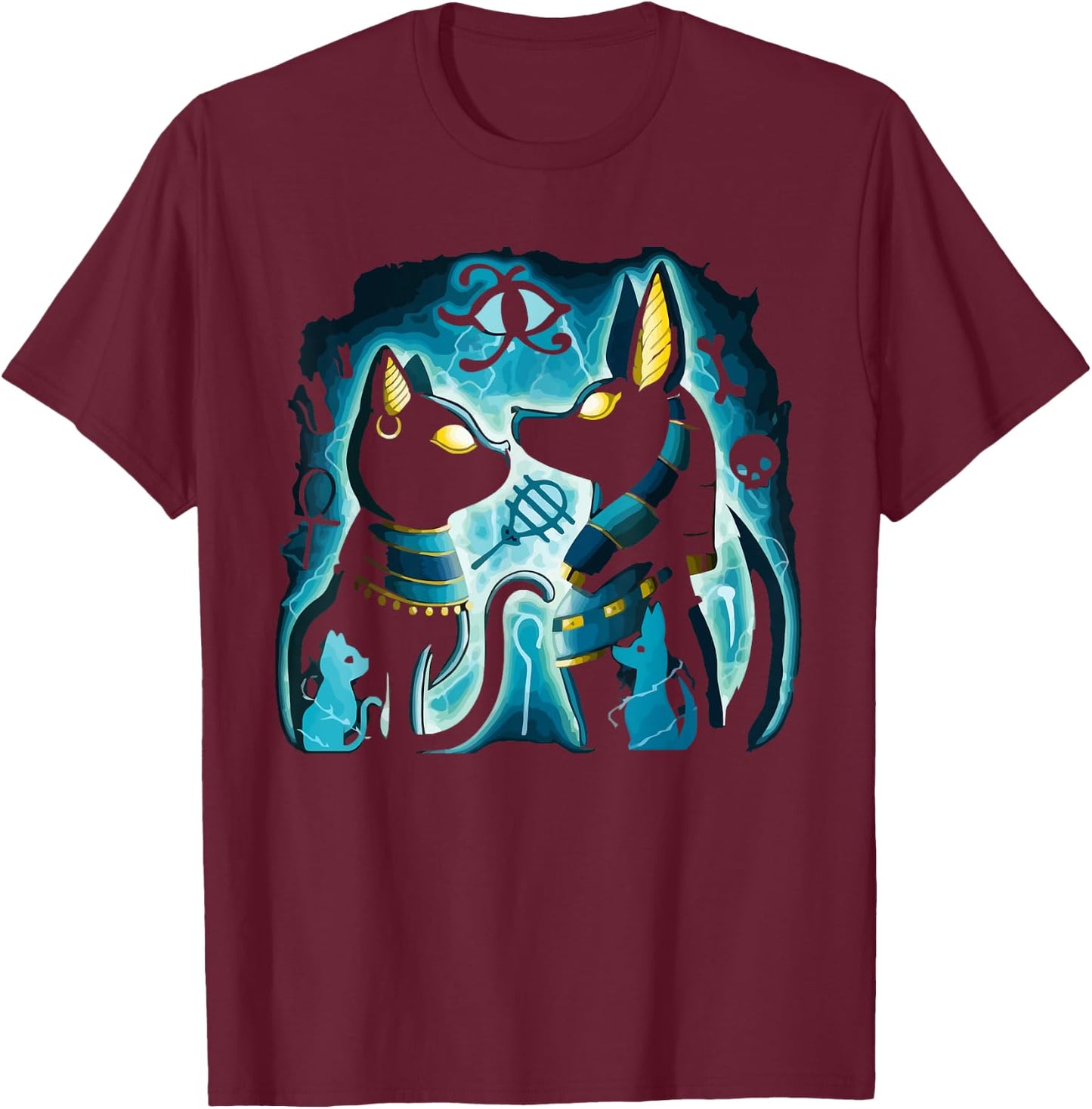 Anubis and Bastet ancient Egyptian god of the afterlife T-Shirt - T-Shirt | Maroon