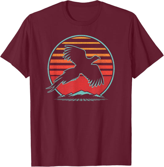 Pheasant Hunting Retro Vintage 80s Style Birding Gift T-Shirt - T-Shirt | Maroon