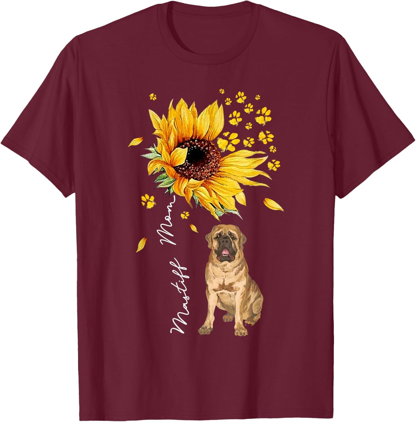 Sunflower Mastiff Mom Dog Lover Mother's Day T-Shirt - T-Shirt | Maroon