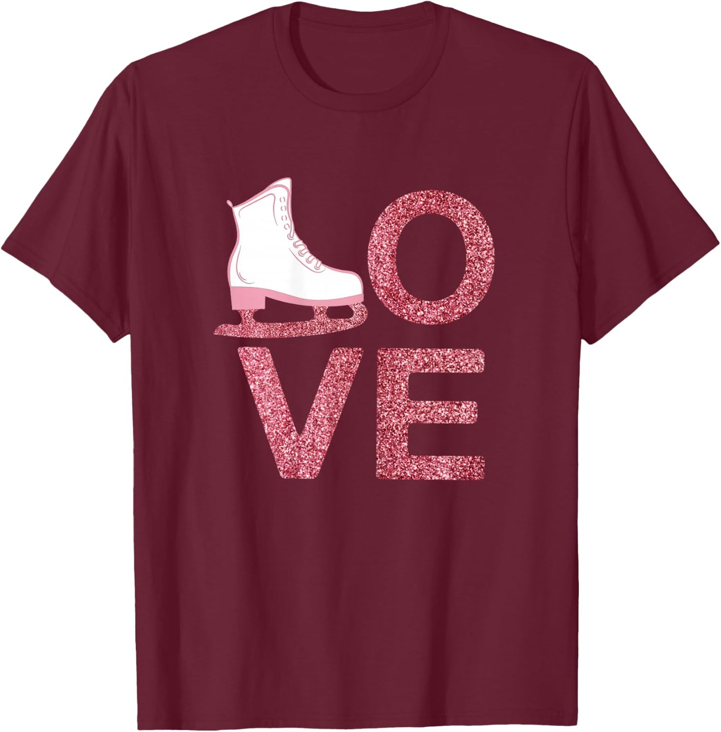 Pink Love Figure Skating Dress Ice Skating Shoes T-Shirt - T-Shirt | Maroon
