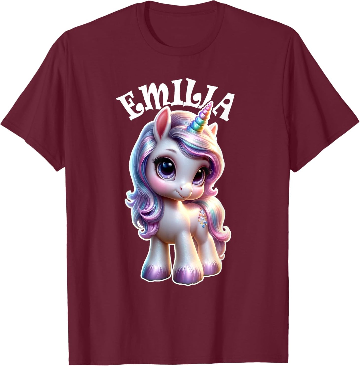 Emilia Cute Unicorn Design for Girls Name Emilia T-Shirt - T-Shirt | Maroon