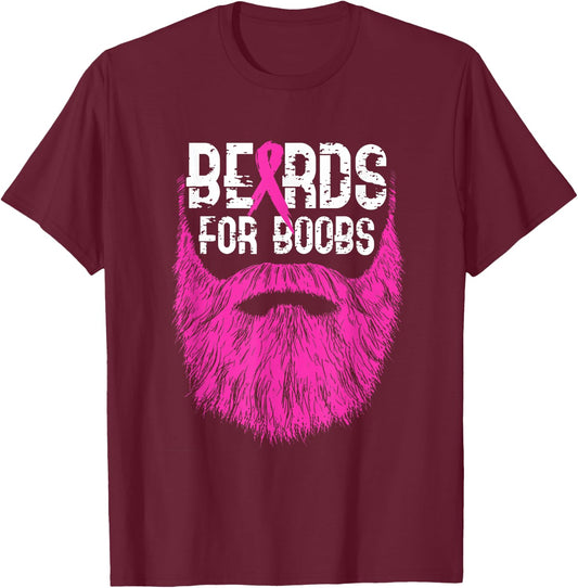 Beards For Boobs Support Breast Cancer Awareness Month T-Shirt - T-Shirt | Maroon