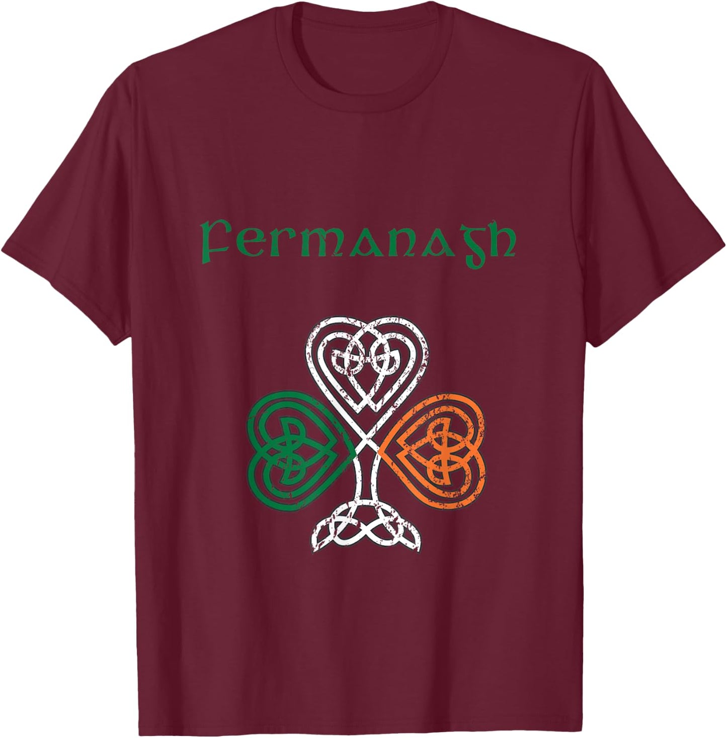 County Fermanagh Shamrock Ireland Flag, craic and ceol T-Shirt - T-Shirt | Maroon