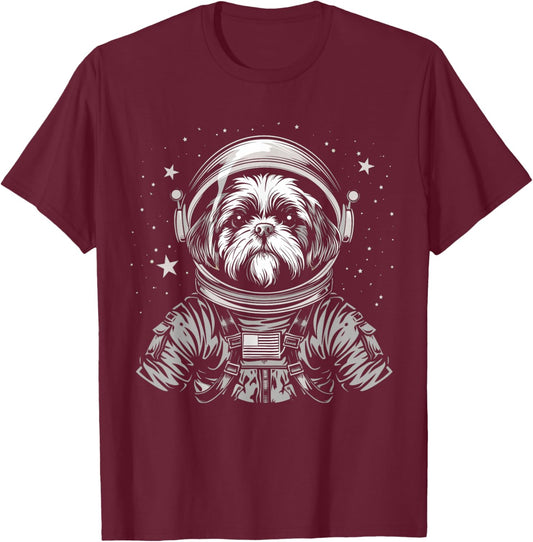 Shih Tzu Astronaut Funny Cute Dog Space Suit Men Women Girls Kids T-Shirt - T-Shirt | Maroon