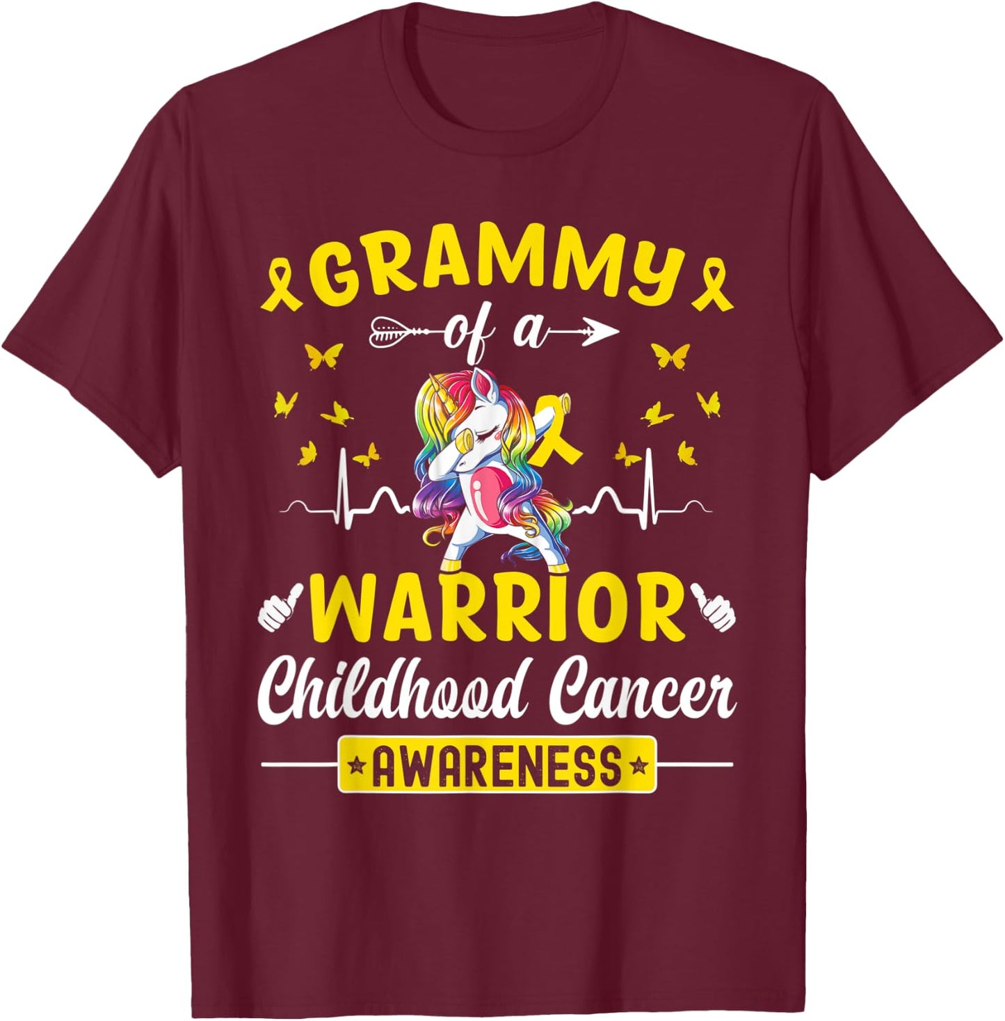 Grammy Of A Warrior Childhood Cancer Awareness Unicorn T-Shirt - T-Shirt | Maroon